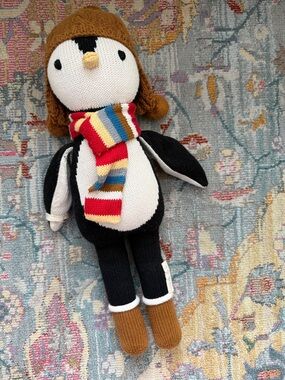 Cuddle + Kind Handmade Knit Penguin Doll with Striped Scarf